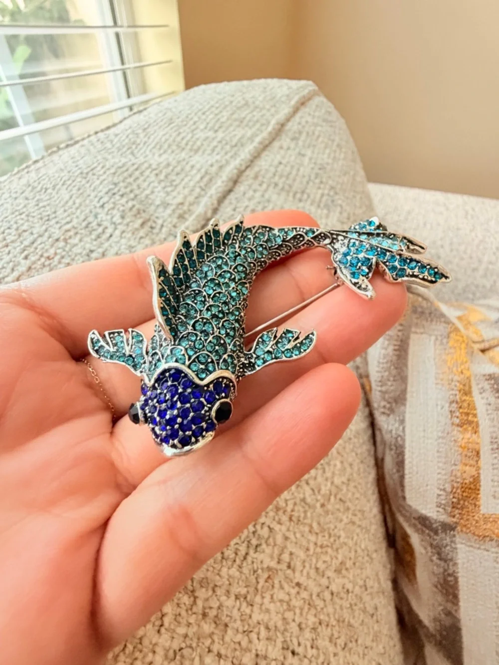 Betsey Johnson Blue Crystal Koi Fish Brooch Pin